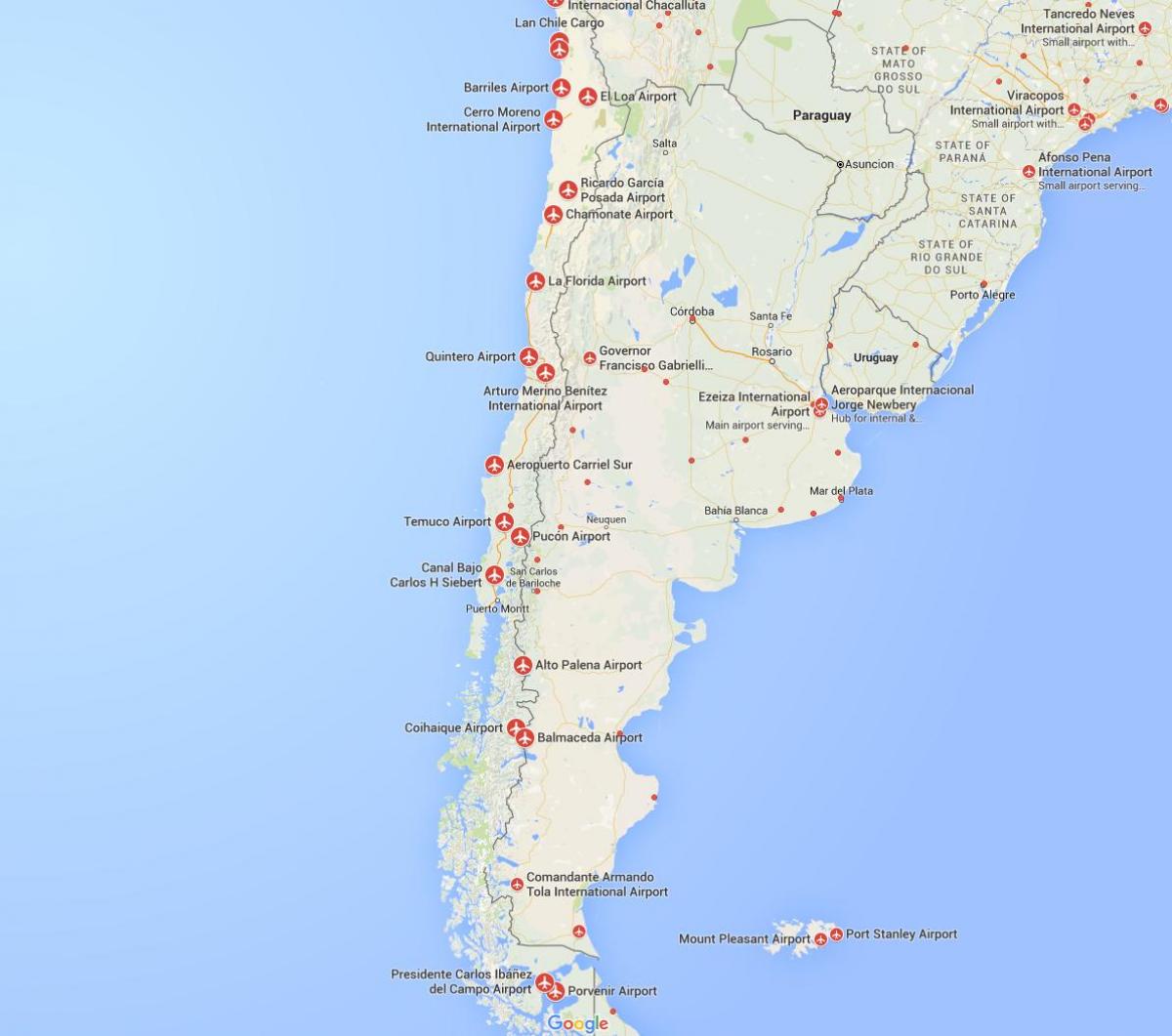 карта аэрапортаў у Чылі